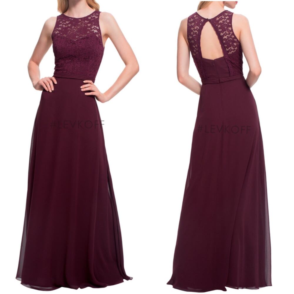 Bill Levkoff Burgundy Dress Sweetheart Halter Open Back Formal Maxi Dress 14 - Picture 3 of 9